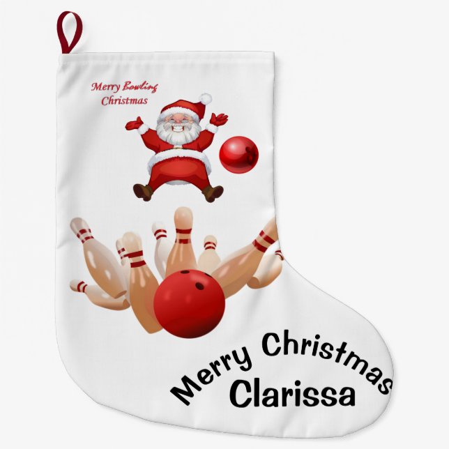 Christmas Stocking,  Santa Bowling Large Christmas Stocking (Front)