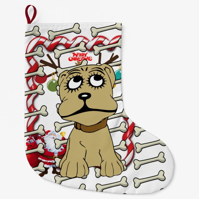 Christmas Stocking, Santa Dog Bones Paws  Large Christmas Stocking (Front)