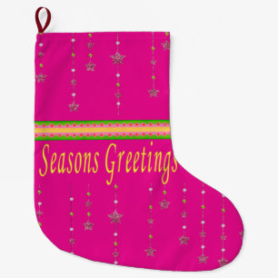 Christmas Stocking, Seasons' Greetings Pink  Large Christmas Stocking