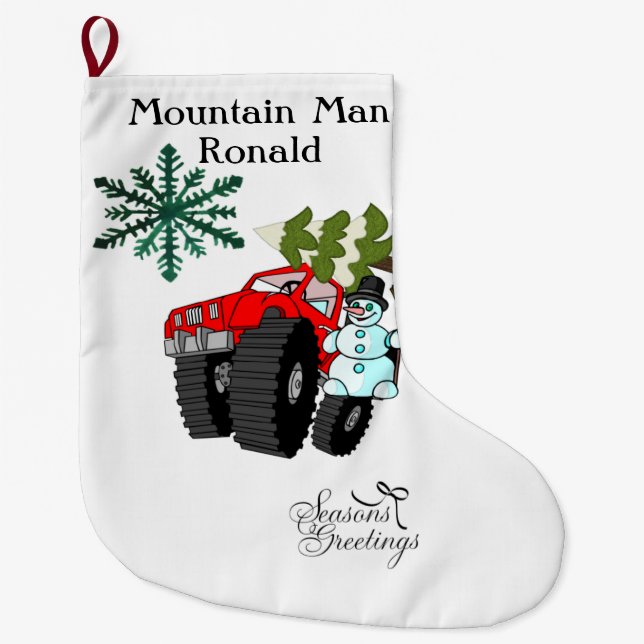 Christmas Stocking, Seasons' Greetings Snowman  Large Christmas Stocking (Front)