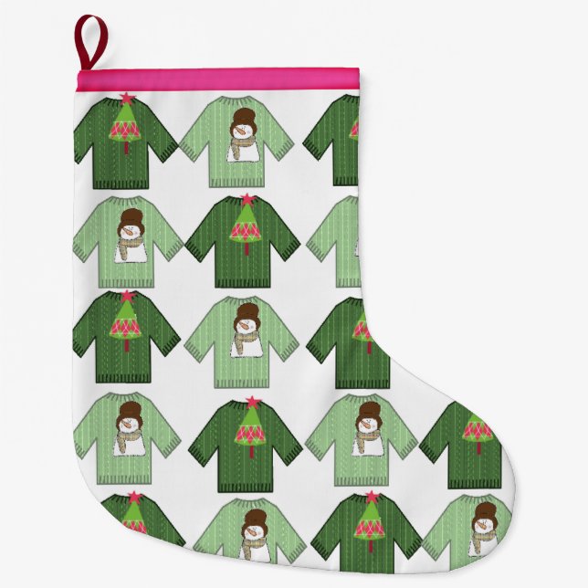 Christmas Stocking, Snowman Large Christmas  Large Christmas Stocking (Front)