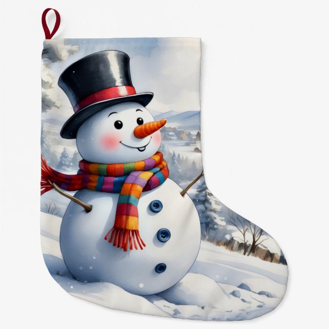 Christmas Stocking, Snowman Large Christmas Stocking (Front)