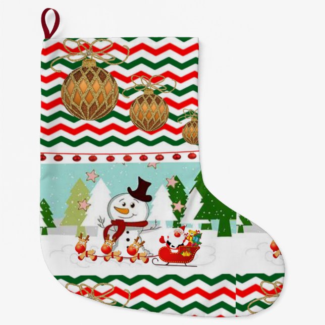 Christmas Stocking, Snowman Large Christmas Stocking (Front)