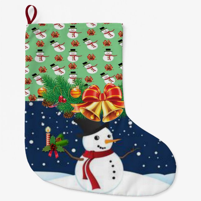 Christmas Stocking, Snowman Large Christmas Stocking (Front)