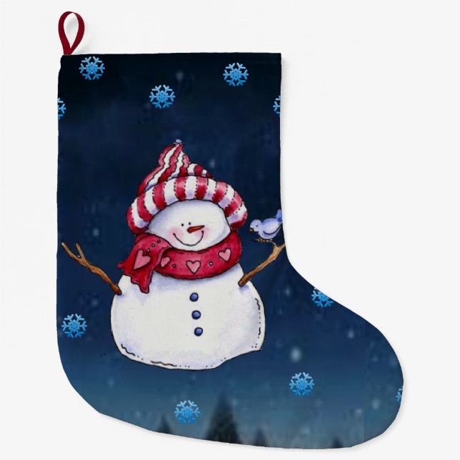 Christmas Stocking, Snowman Large Christmas Stocking (Front)