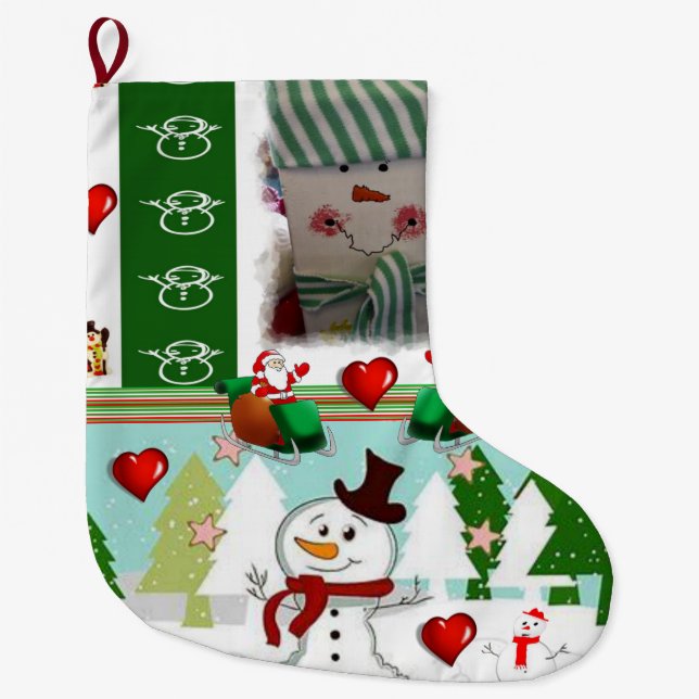 Christmas Stocking, Snowman Large Christmas Stocking (Front)