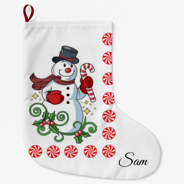 Christmas Stocking, Snowman Large Christmas Stocking (Front)