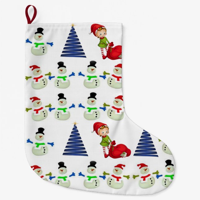 Christmas Stocking, Snowman Large Christmas Stocking (Front)