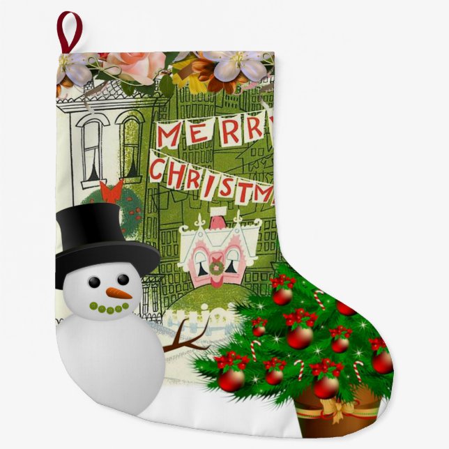 Christmas Stocking, Snowman Large Christmas Stocking (Front)