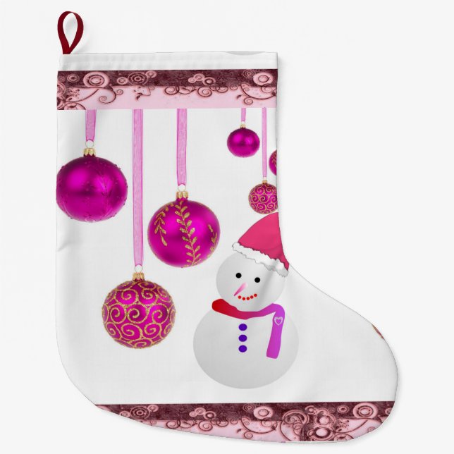 Christmas Stocking, Snowman Large Christmas Stocking (Front)