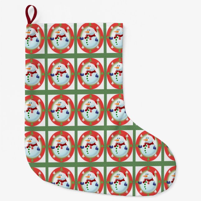 Christmas Stocking, Snowman Large Christmas Stocking (Front)