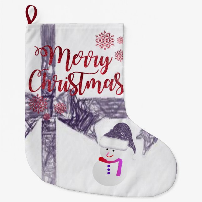 Christmas Stocking, Snowman Large Christmas Stocking (Front)
