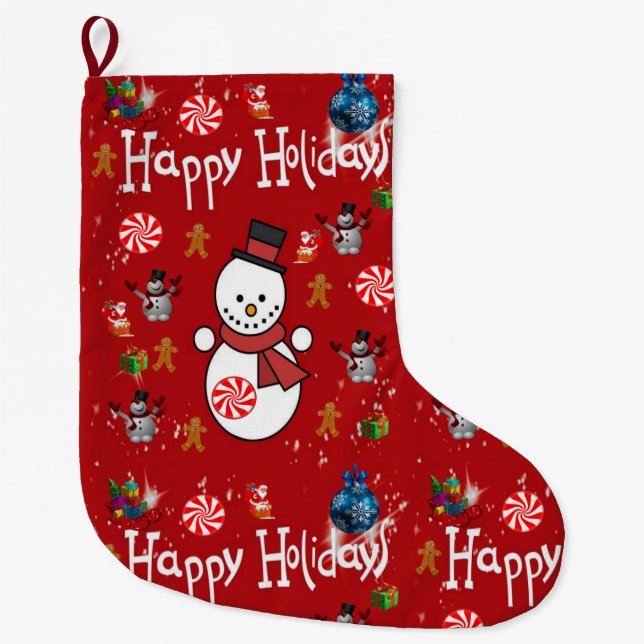 Christmas Stocking, Snowman Large Christmas Stocking (Front)