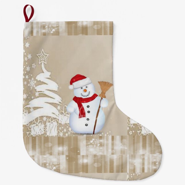 Christmas Stocking, Snowman Large Christmas Stocking (Front)