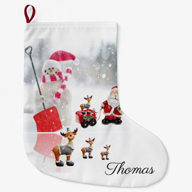 Christmas Stocking, Snowman Vintage Santa  Large Christmas Stocking (Front)