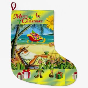 Christmas Stocking, Summer Beach Santa Large Christmas Stocking