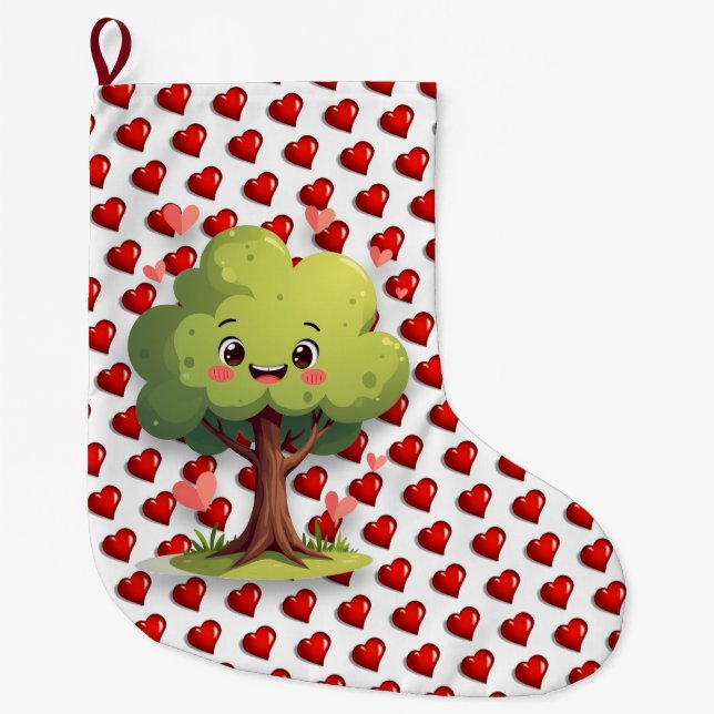 Christmas Stocking, Tree Red Hearts Love Large Christmas Stocking (Front)