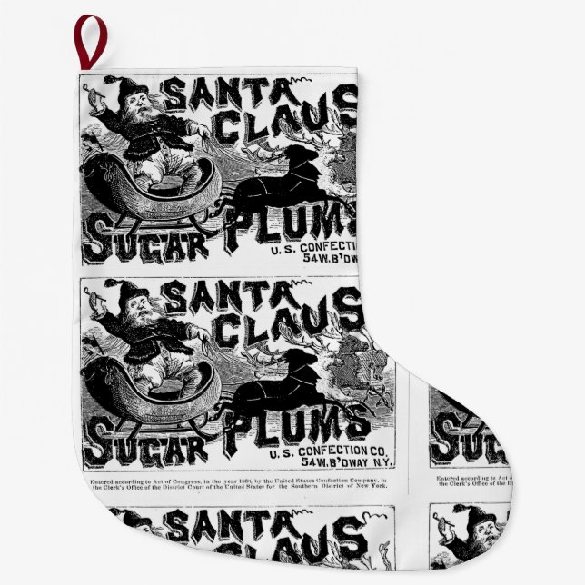 Christmas Stocking, Vintage Santa Large Christmas Stocking (Front)