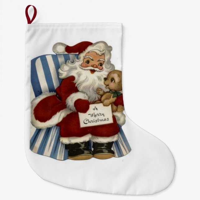 Christmas Stocking, Vintage Santa Large Christmas Stocking (Front)