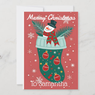 Christmas Stocking with a Snowman Holiday Card
