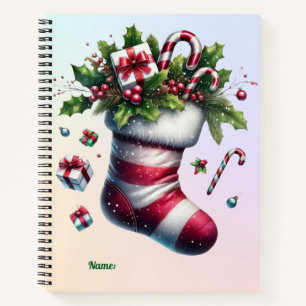 Christmas Stocking with Gifts and Candy Canes Notebook