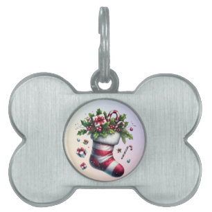 Christmas Stocking with Gifts and Candy Canes Pet ID Tag