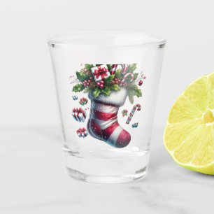 Christmas Stocking with Gifts and Candy Canes Shot Glass