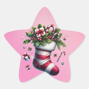 Christmas Stocking with Gifts and Candy Canes Star Sticker