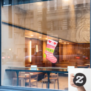 Christmas Stocking With Hearts Window Cling