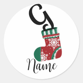 Christmas Stocking with Letter G Classic Round Sticker
