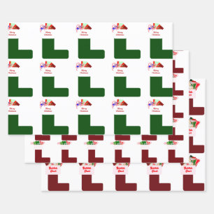 Christmas Stocking Wrapping Paper Sheets Set of 3