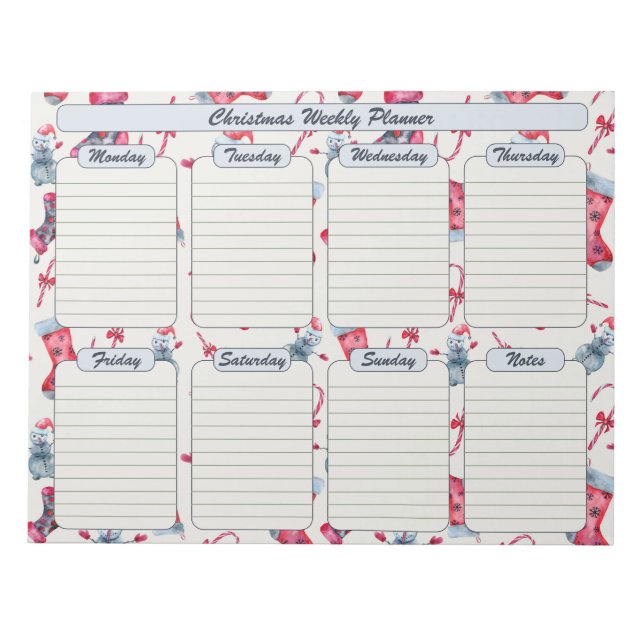Christmas Stockings and Candy Canes Weekly Planner Notepad (Front)
