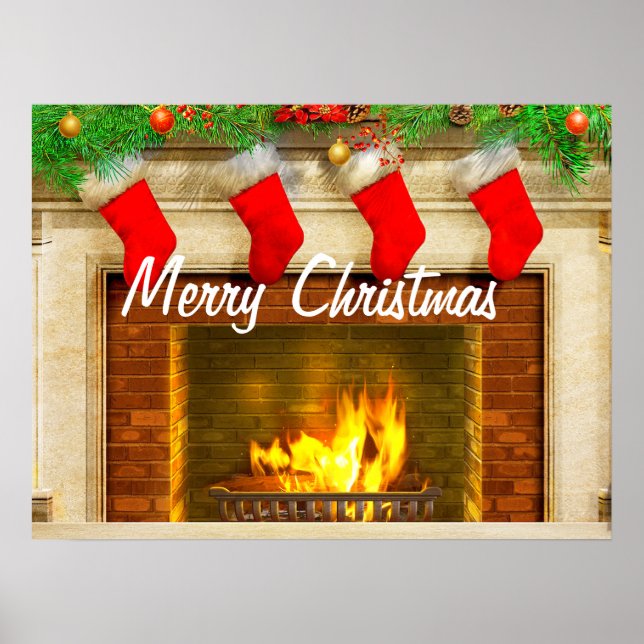 Christmas Stockings and Fireplace Poster Print (Front)