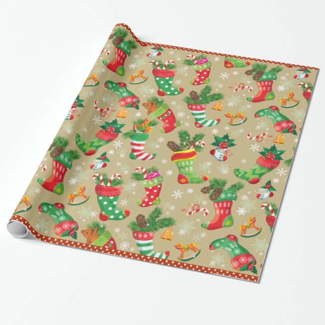 Christmas Stockings and Toys Wrapping Paper (Unrolled)