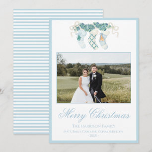 Christmas Stockings Blue One Photo Vintage  Holiday Card