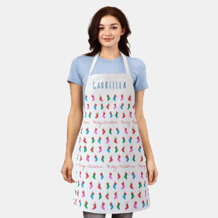 Christmas Stockings Colourful Festive Pattern  Apron