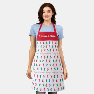 Christmas Stockings Colourful Festive Pattern Apron