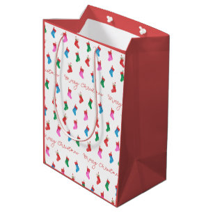 Christmas Stockings Colourful Festive Pattern  Medium Gift Bag