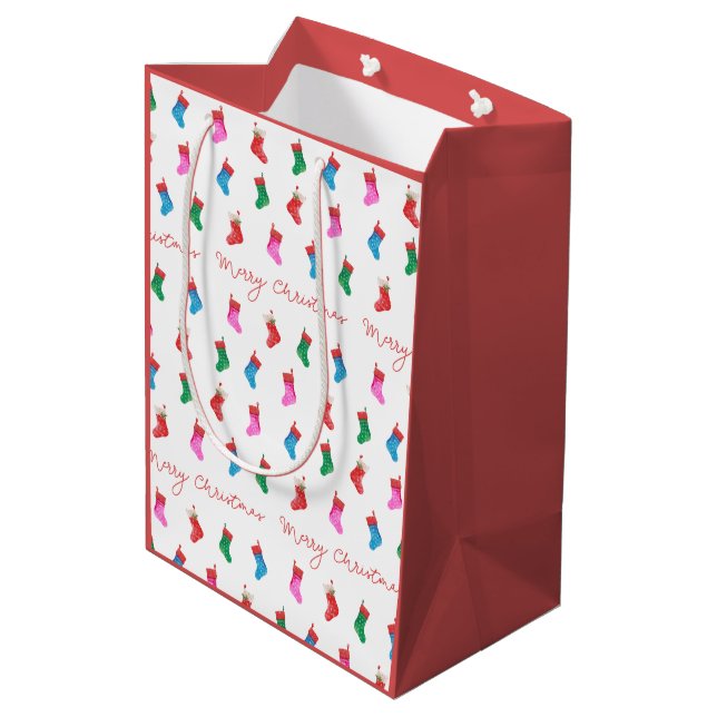 Christmas Stockings Colourful Festive Pattern  Medium Gift Bag (Back Angled)