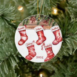 Christmas Stockings Family Photo  Ceramic Tree Decoration