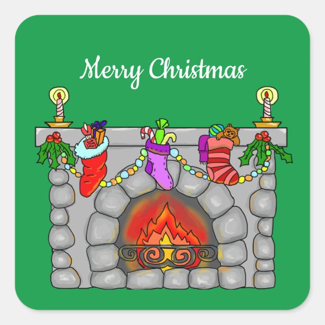 Christmas stockings fireplace square sticker (Front)