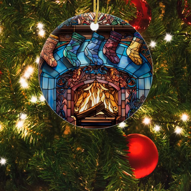 Christmas Stockings Fireplace Stained Glass  Ceramic Tree Decoration (Creator Uploaded)