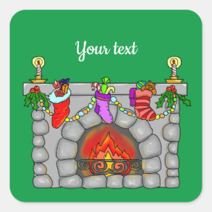 Christmas stockings fireplace template square sticker