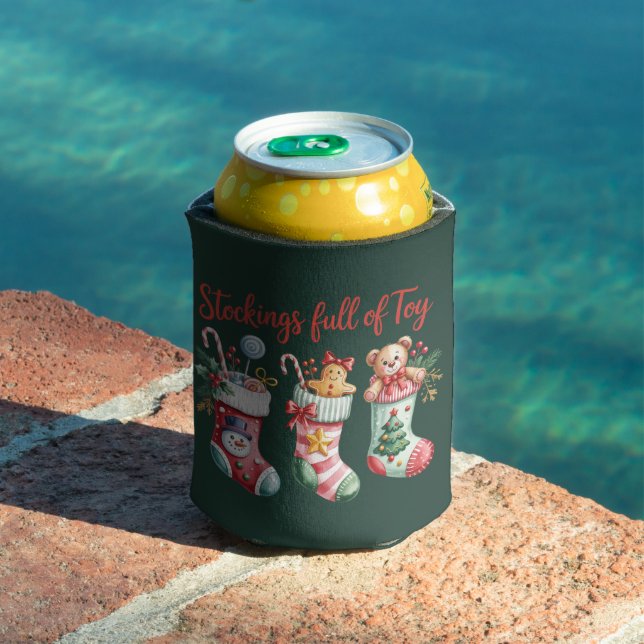 Christmas Stockings Full Of Joy Holiday Preppy  Can Cooler (In Situ Pool)