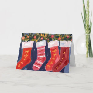 Christmas Stockings   Garland Merry Christmas  Holiday Card