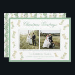 Christmas Stockings Garland Vintage Two Photos Holiday Card<br><div class="desc">Watercolor Christmas Stockings Green Vintage Photo Holiday Card. This beautiful Christmas Photo Card features watercolor Christmas garland with white bows as a frame for one photo. Back of invitation is Christmas Stockings with Christmas garland and bows. It is perfect if you are looking for classic, southern, grandmillenial Christmas photo card....</div>