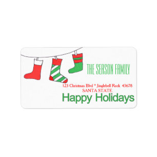 Christmas stockings Happy Holidays address label
