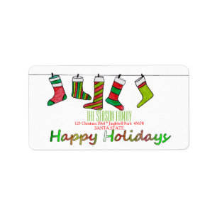 Christmas stockings  Happy Holidays address label