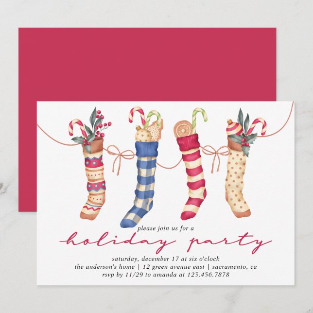 Christmas Stockings Holiday Party Invitation (Front/Back)