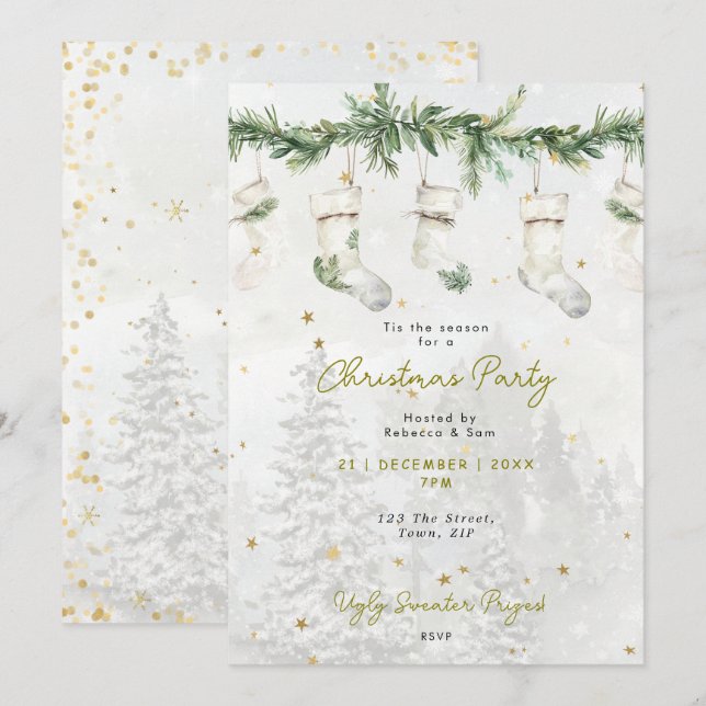 Christmas stockings pine tree invitation (Front/Back)